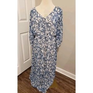 Lane Bryant Kimono Sleeve Blue White Floral Maxi Dress 18/20